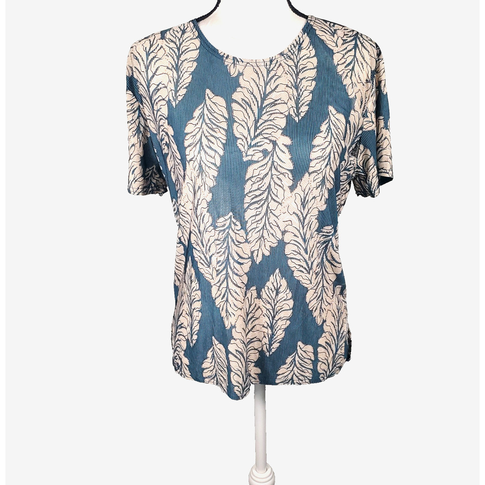 T-C Fashion Tropical Leaf Glitter Stripe Blouse - Green & Tan